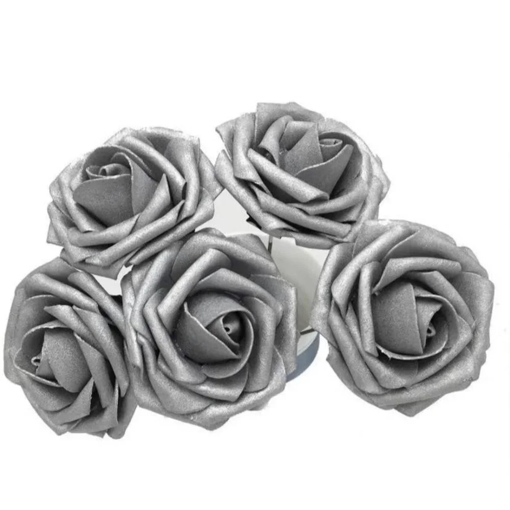 25 pcs Silver Roses Flowers with stems Realistic Floral Grey Wedding Bouquet